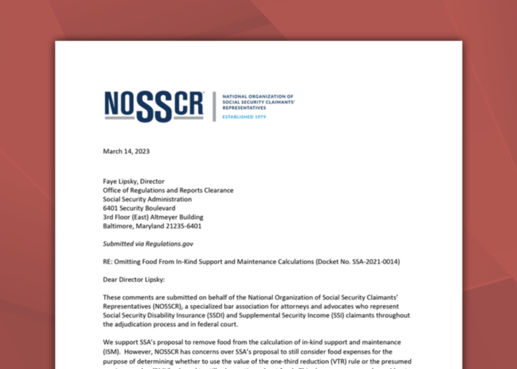 A preview of a NOSSCR comment letter.